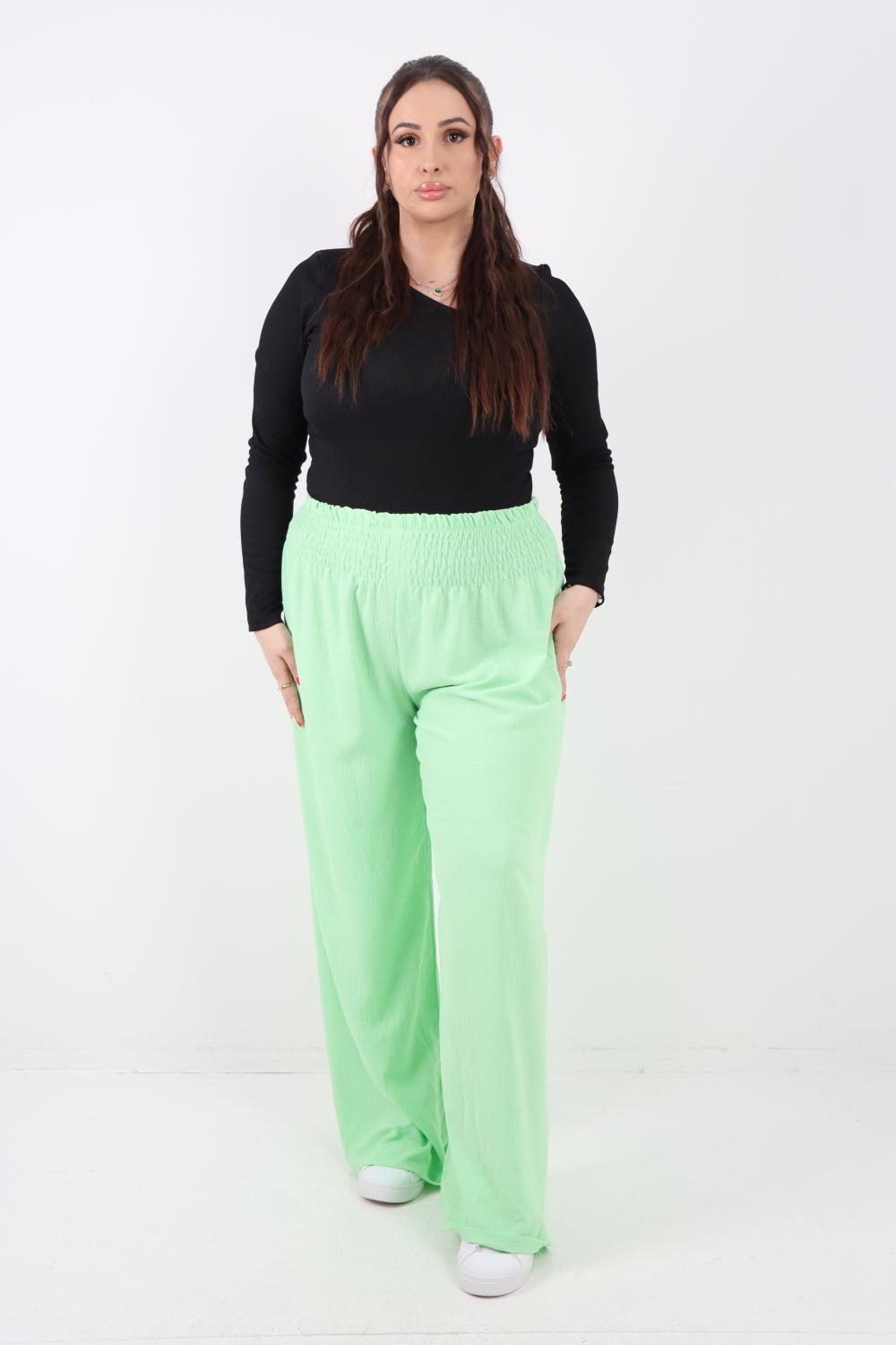 Italian Shirred Elasticated Waist Wide Leg Trouser