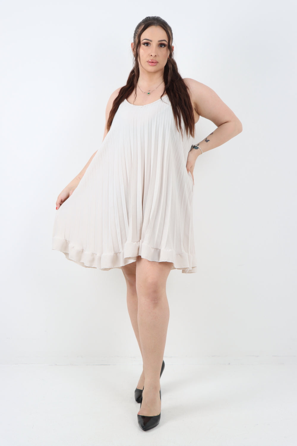 Italian Pleated Frill Hem Mini Dress