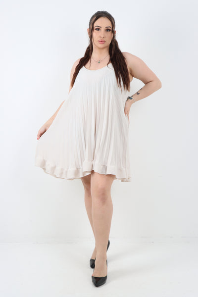 Italian Pleated Frill Hem Mini Dress