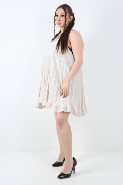 Italian Pleated Frill Hem Mini Dress