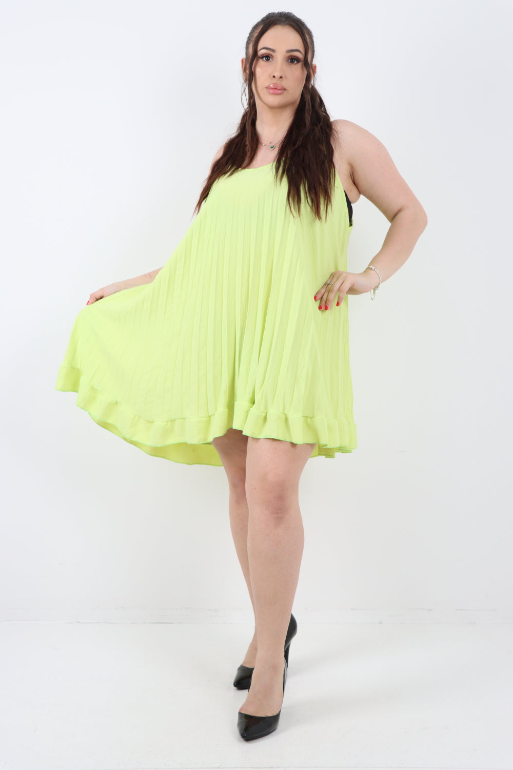 Italian Pleated Frill Hem Mini Dress