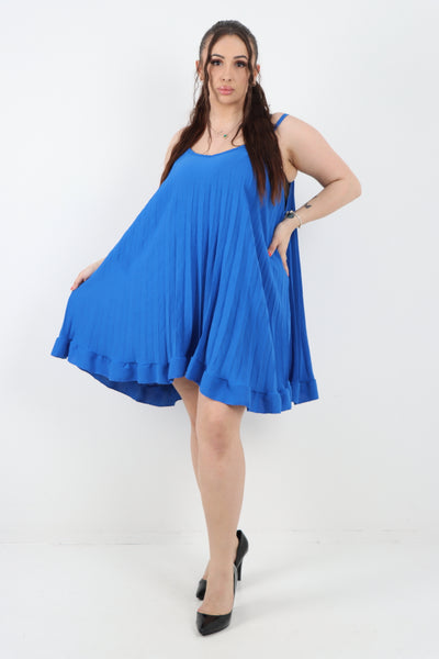 Italian Pleated Frill Hem Mini Dress