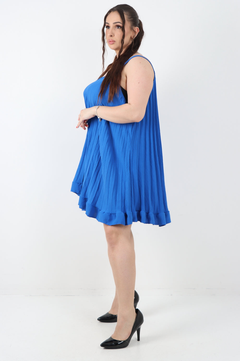 Italian Pleated Frill Hem Mini Dress