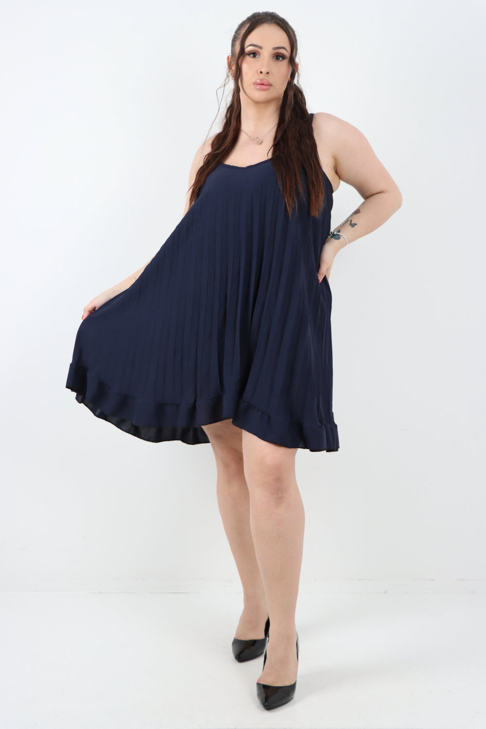 Italian Pleated Frill Hem Mini Dress