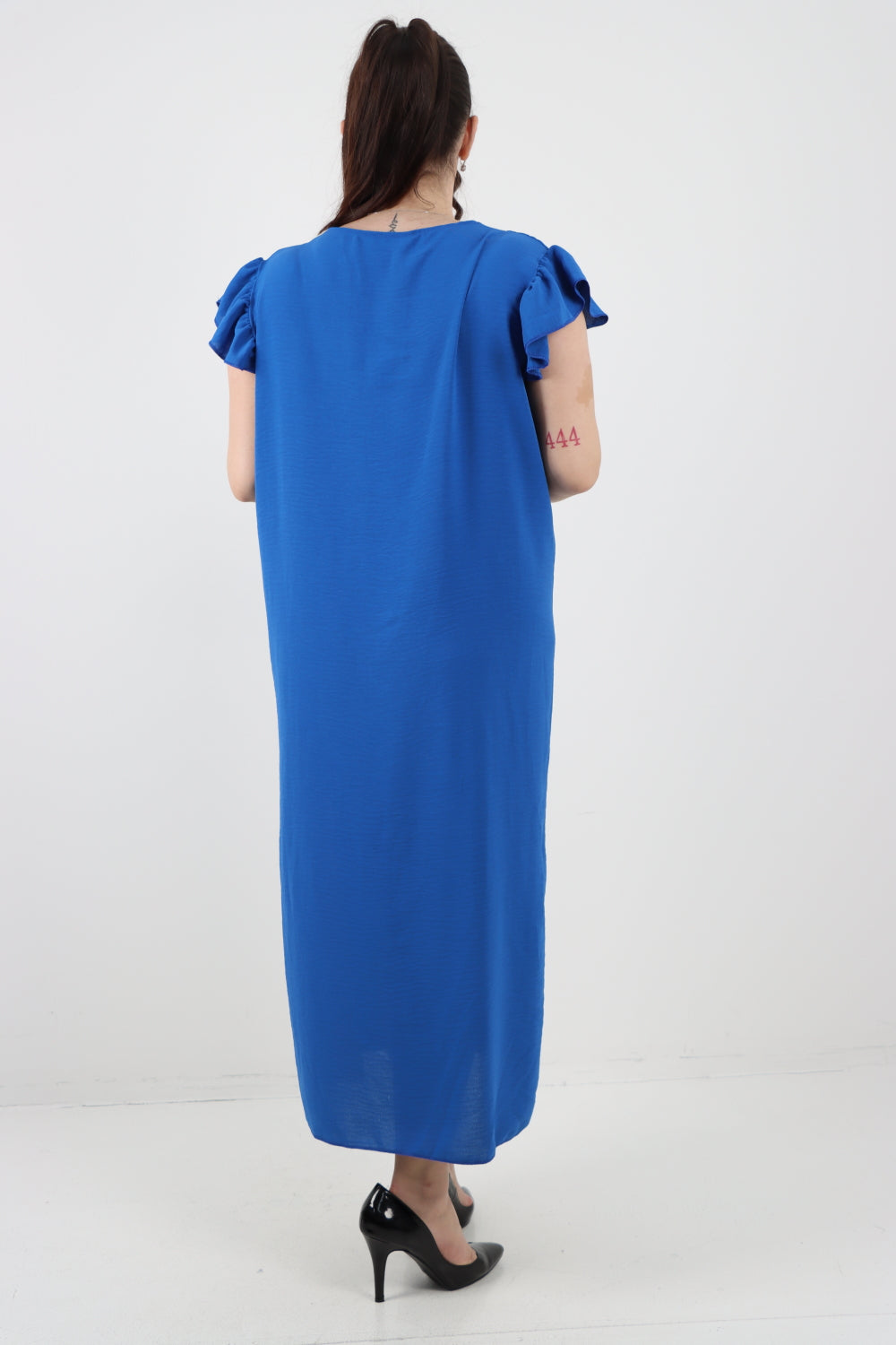 Italian V - Neck Panel Cap Sleeve Two Side Slit Midi Dress