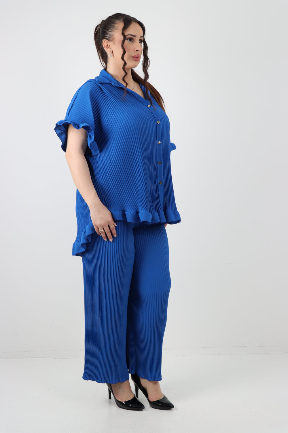 Italian Pleated Button Down Shirt & Trouser Co Ord Set