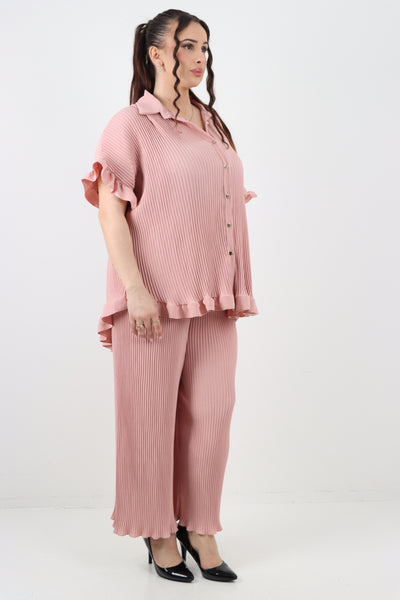 Italian Pleated Button Down Shirt & Trouser Co Ord Set