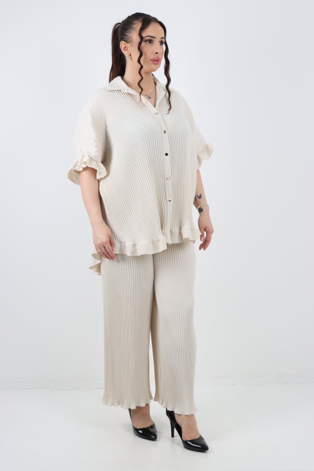 Italian Pleated Button Down Shirt & Trouser Co Ord Set