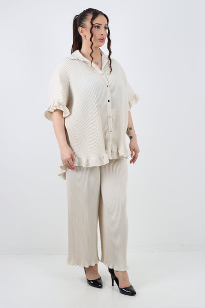 Italian Pleated Button Down Shirt & Trouser Co Ord Set