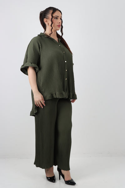 Italian Pleated Button Down Shirt & Trouser Co Ord Set