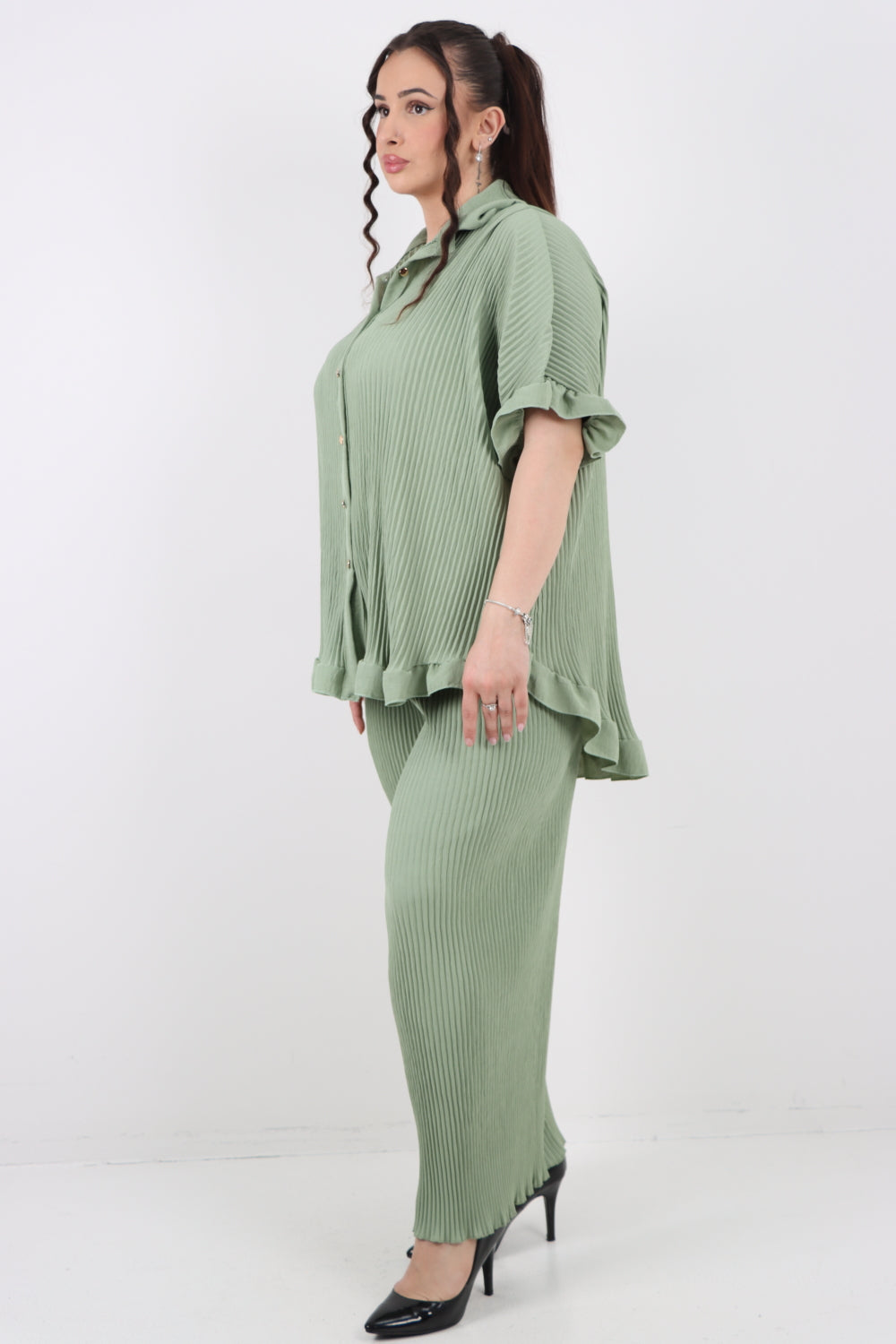 Italian Pleated Button Down Shirt & Trouser Co Ord Set