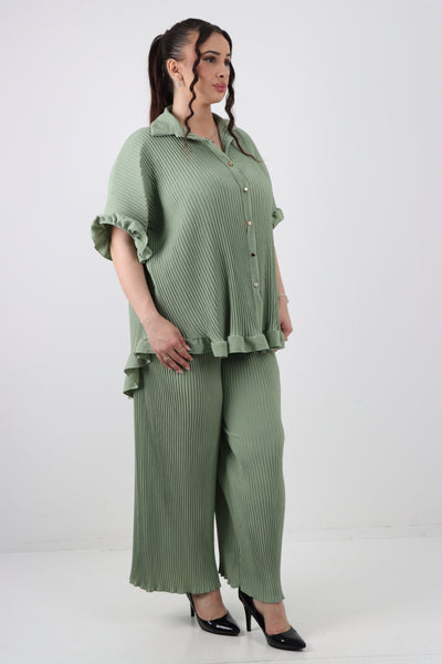 Italian Pleated Button Down Shirt & Trouser Co Ord Set