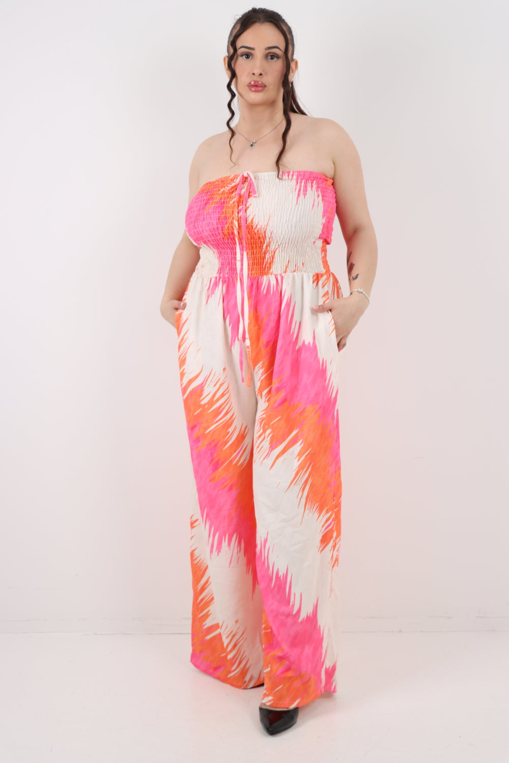 Italian Halter Neck Side Pockets Tie Dye Print Jumpsuit