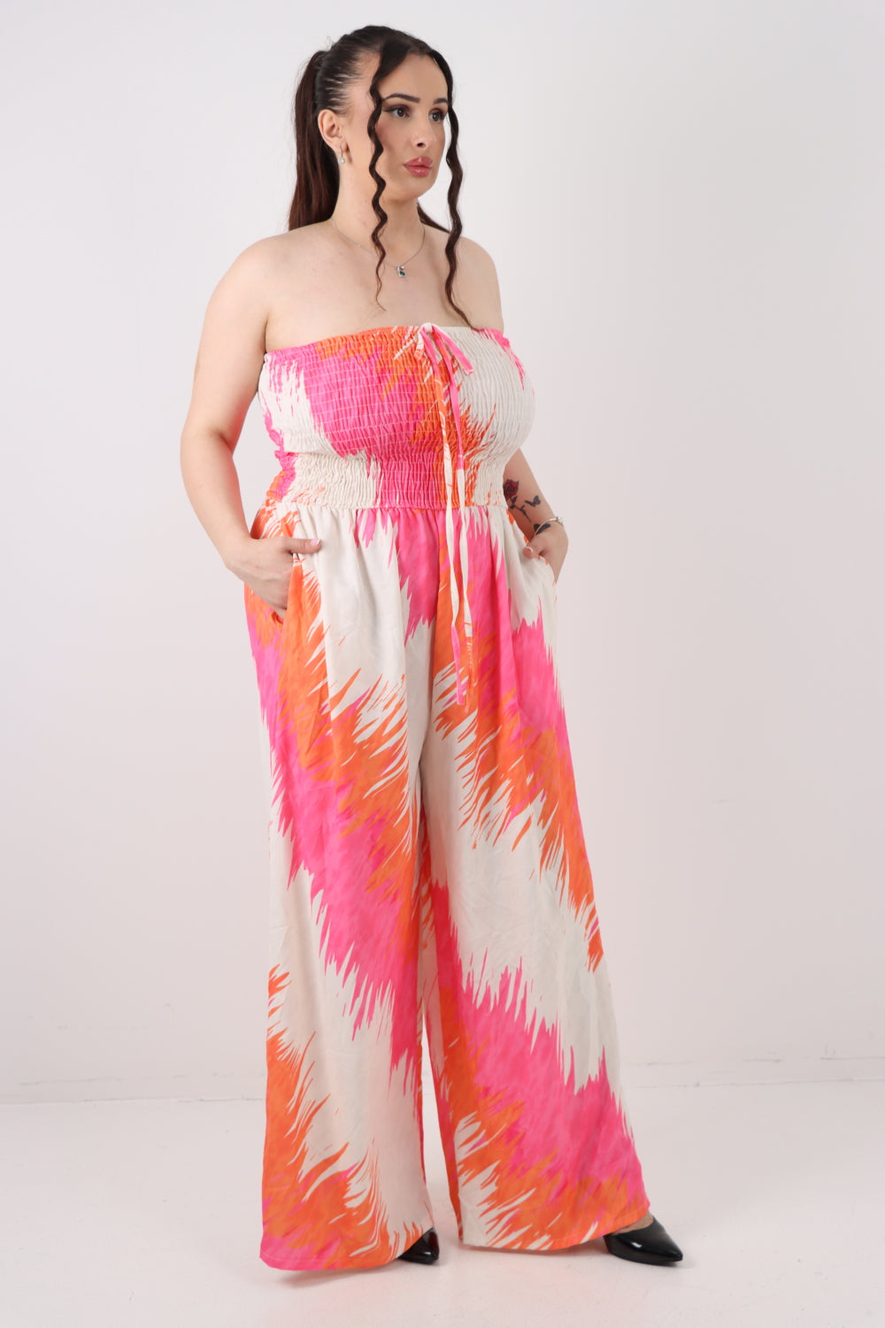 Italian Halter Neck Side Pockets Tie Dye Print Jumpsuit