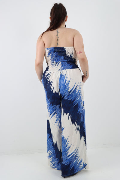 Italian Halter Neck Side Pockets Tie Dye Print Jumpsuit