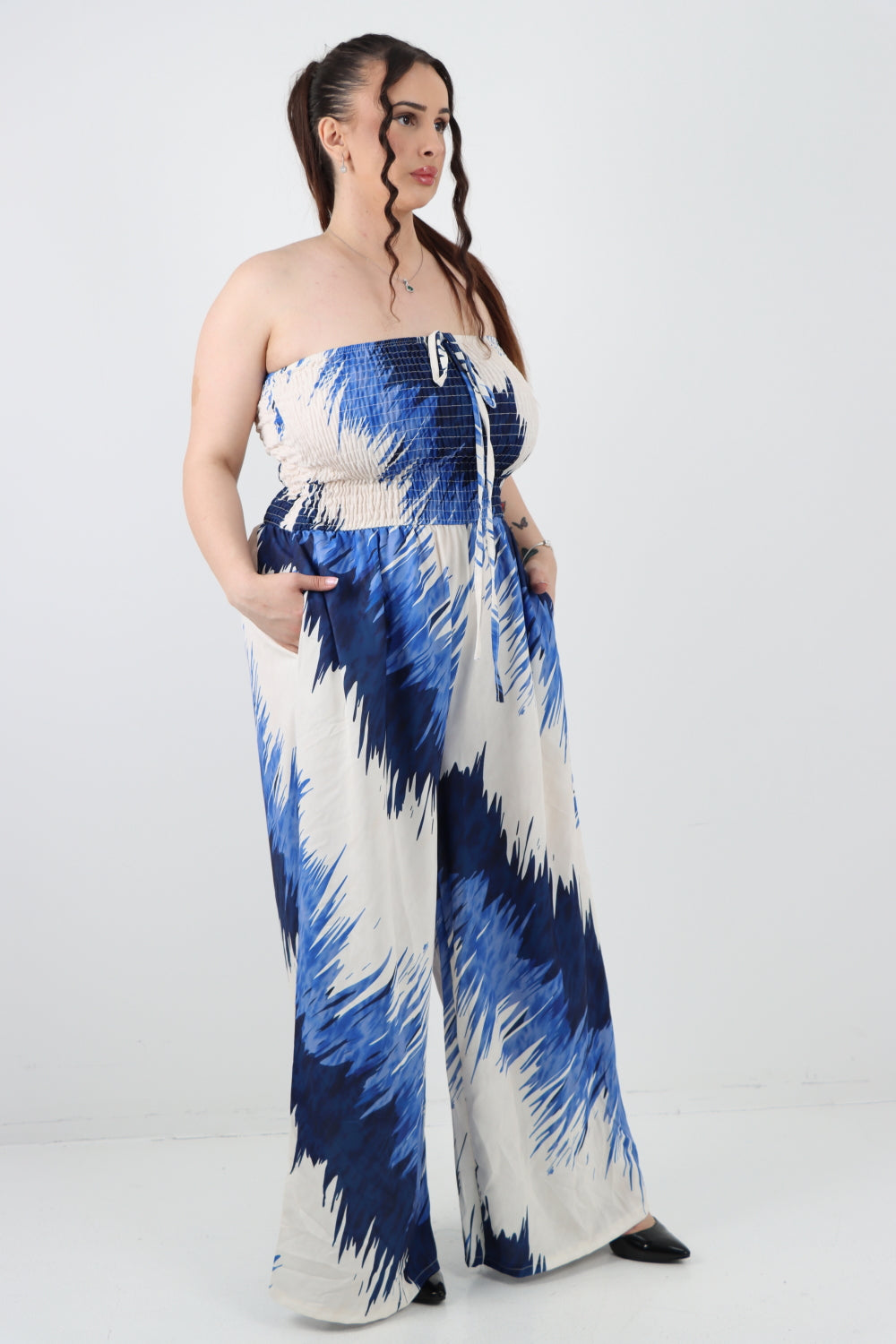 Italian Halter Neck Side Pockets Tie Dye Print Jumpsuit