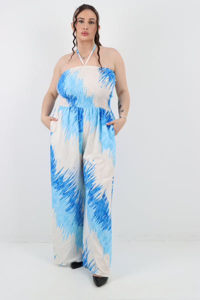 Italian Halter Neck Side Pockets Tie Dye Print Jumpsuit