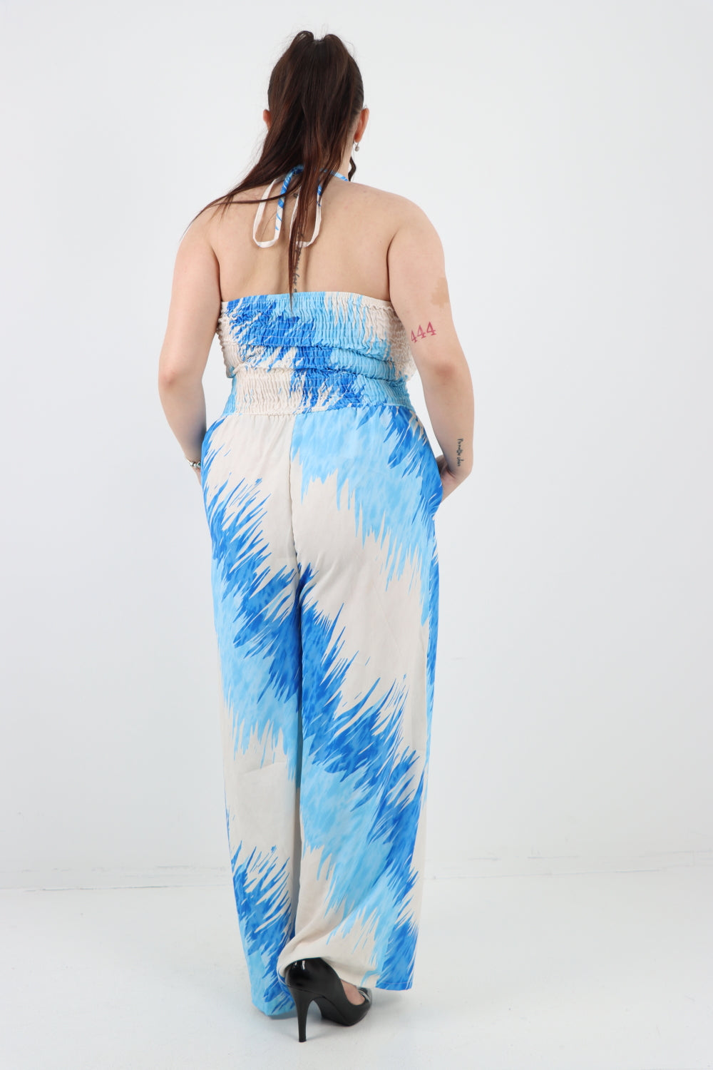 Italian Halter Neck Side Pockets Tie Dye Print Jumpsuit