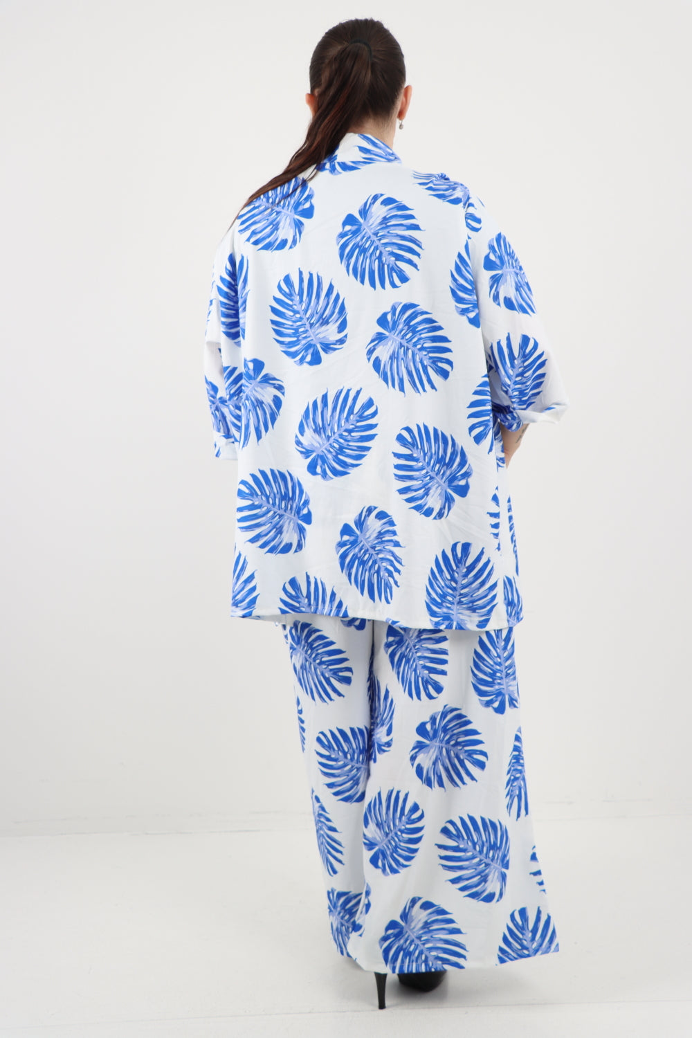 Italian Monstera Leaf  Print Cardigan Top and Trouser Co-Ord Set