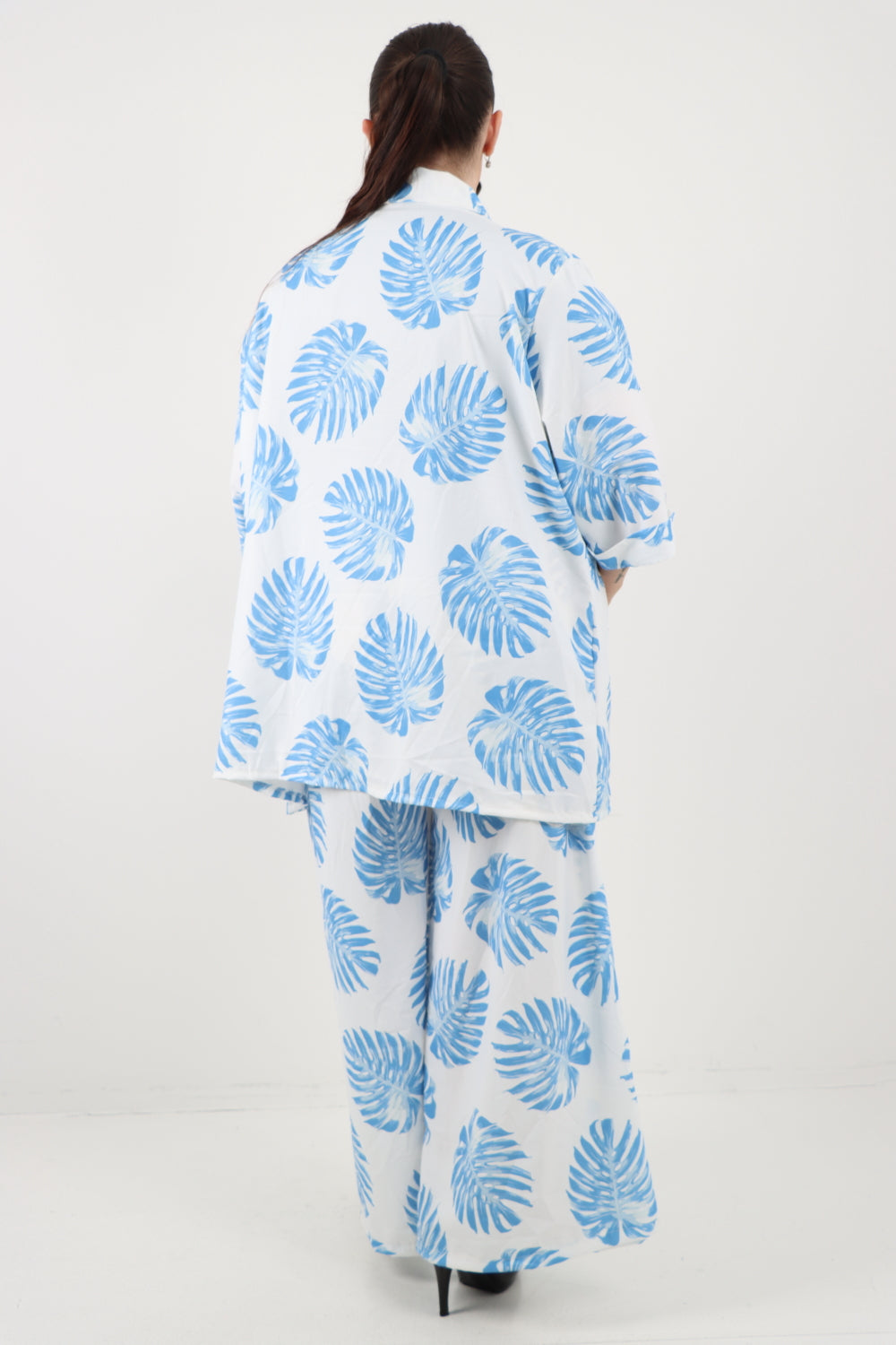 Italian Monstera Leaf  Print Cardigan Top and Trouser Co-Ord Set