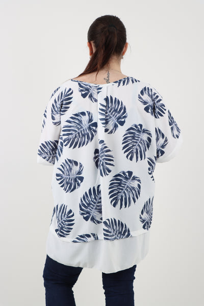 Italian Monstera Leaf Print Short Sleeve Tunic Top