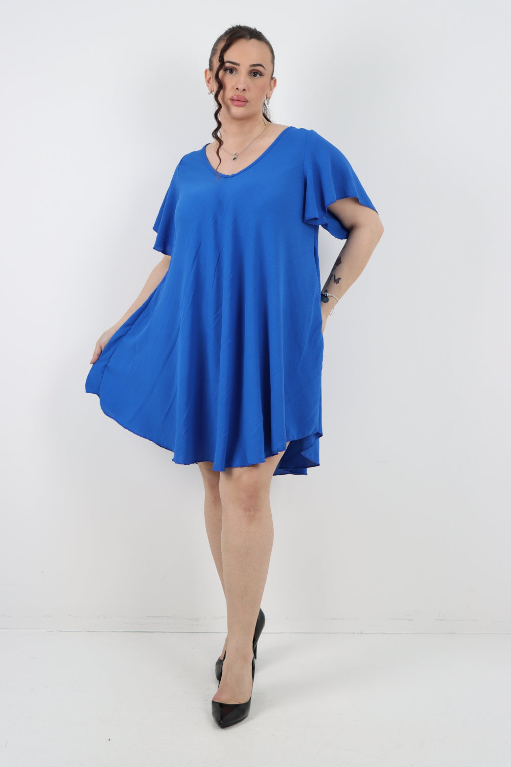 Italian Plain Short Sleeve Tunic Dress