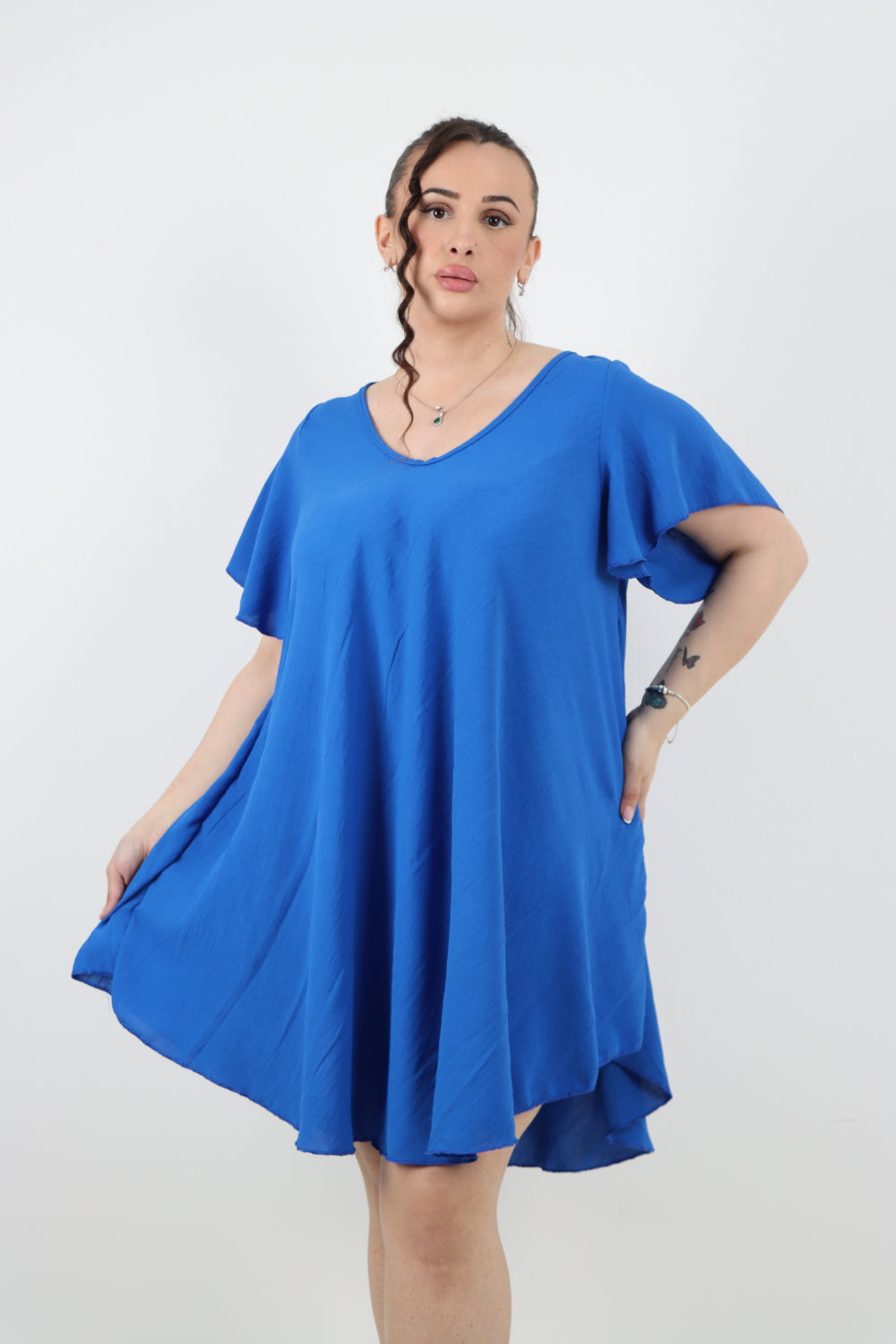 Italian Plain Short Sleeve Tunic Dress