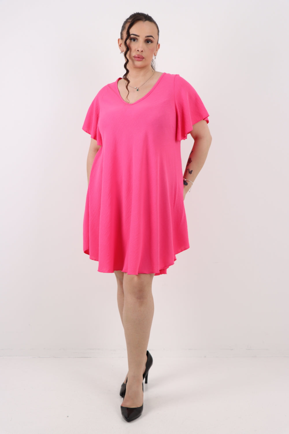 Italian Plain Short Sleeve Tunic Dress