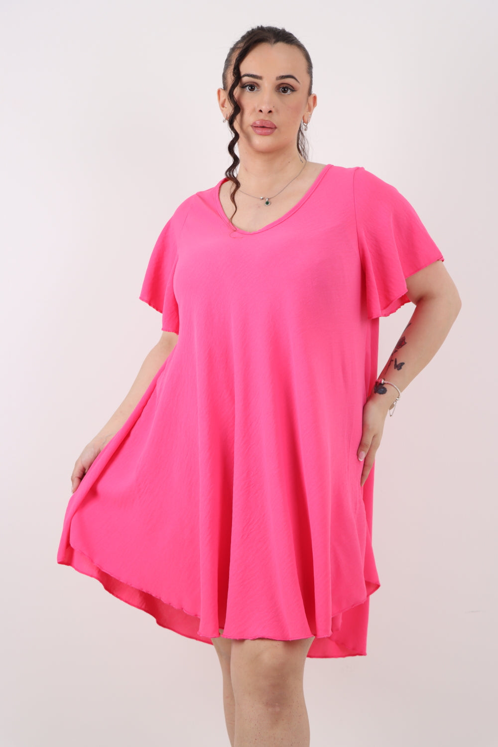 Italian Plain Short Sleeve Tunic Dress