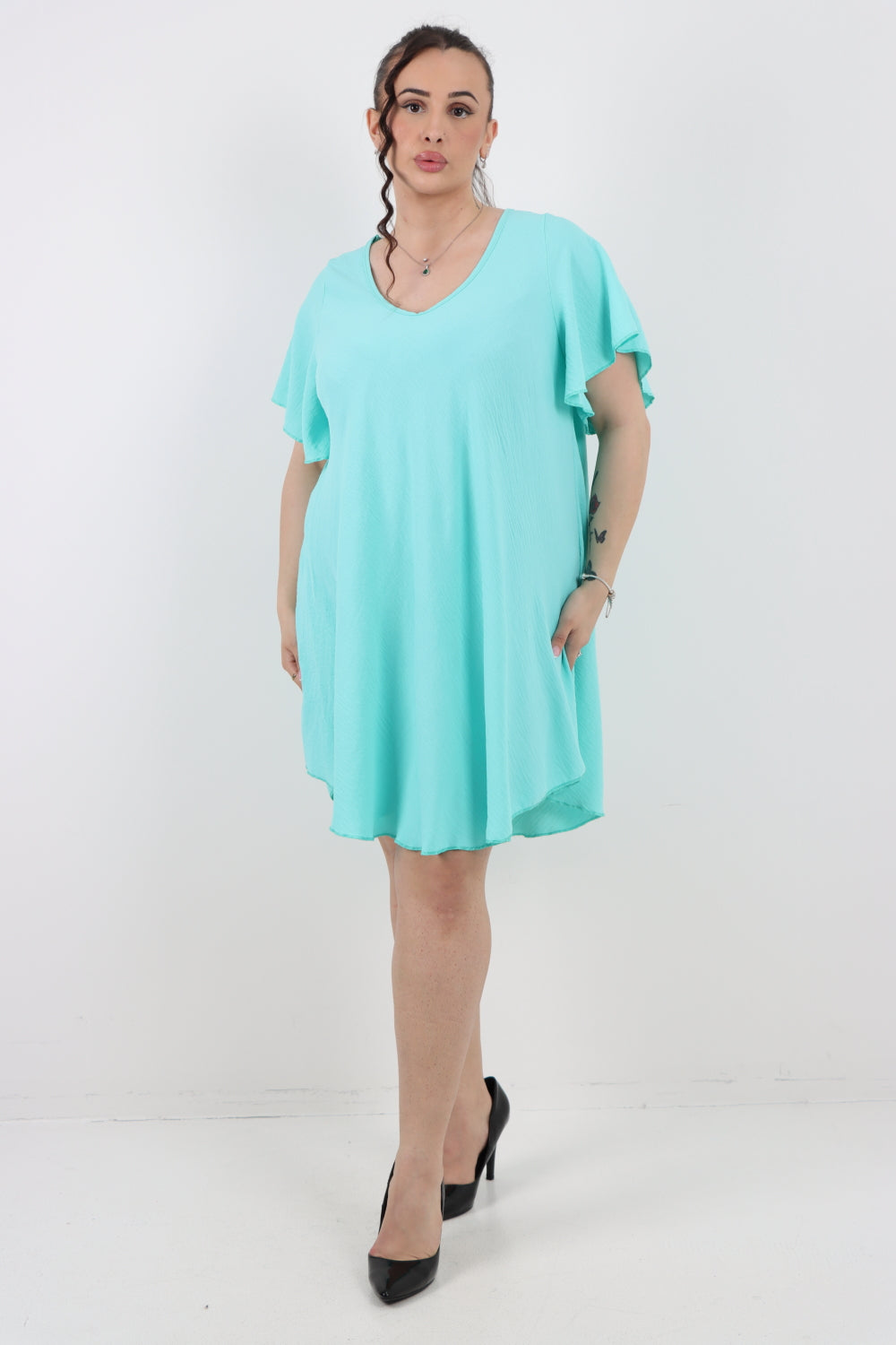 Italian Plain Short Sleeve Tunic Dress