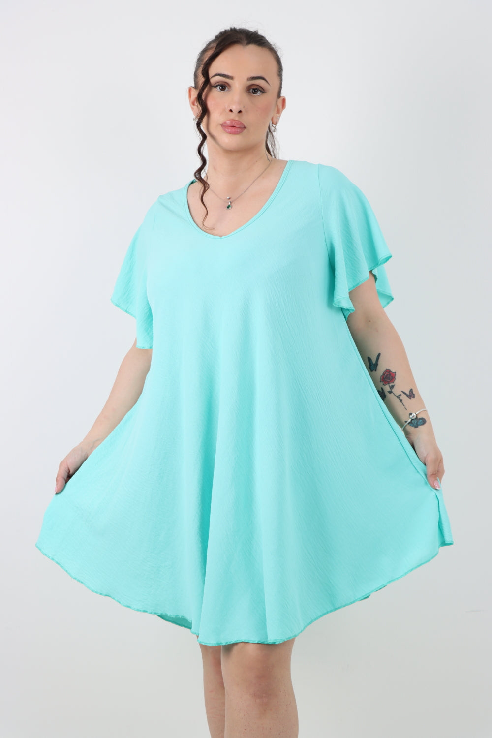 Italian Plain Short Sleeve Tunic Dress