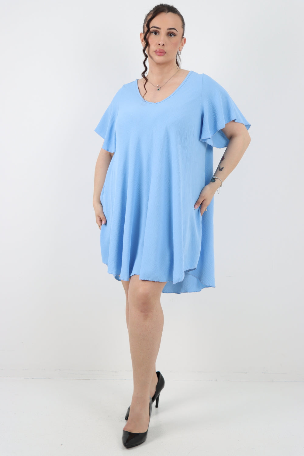 Italian Plain Short Sleeve Tunic Dress