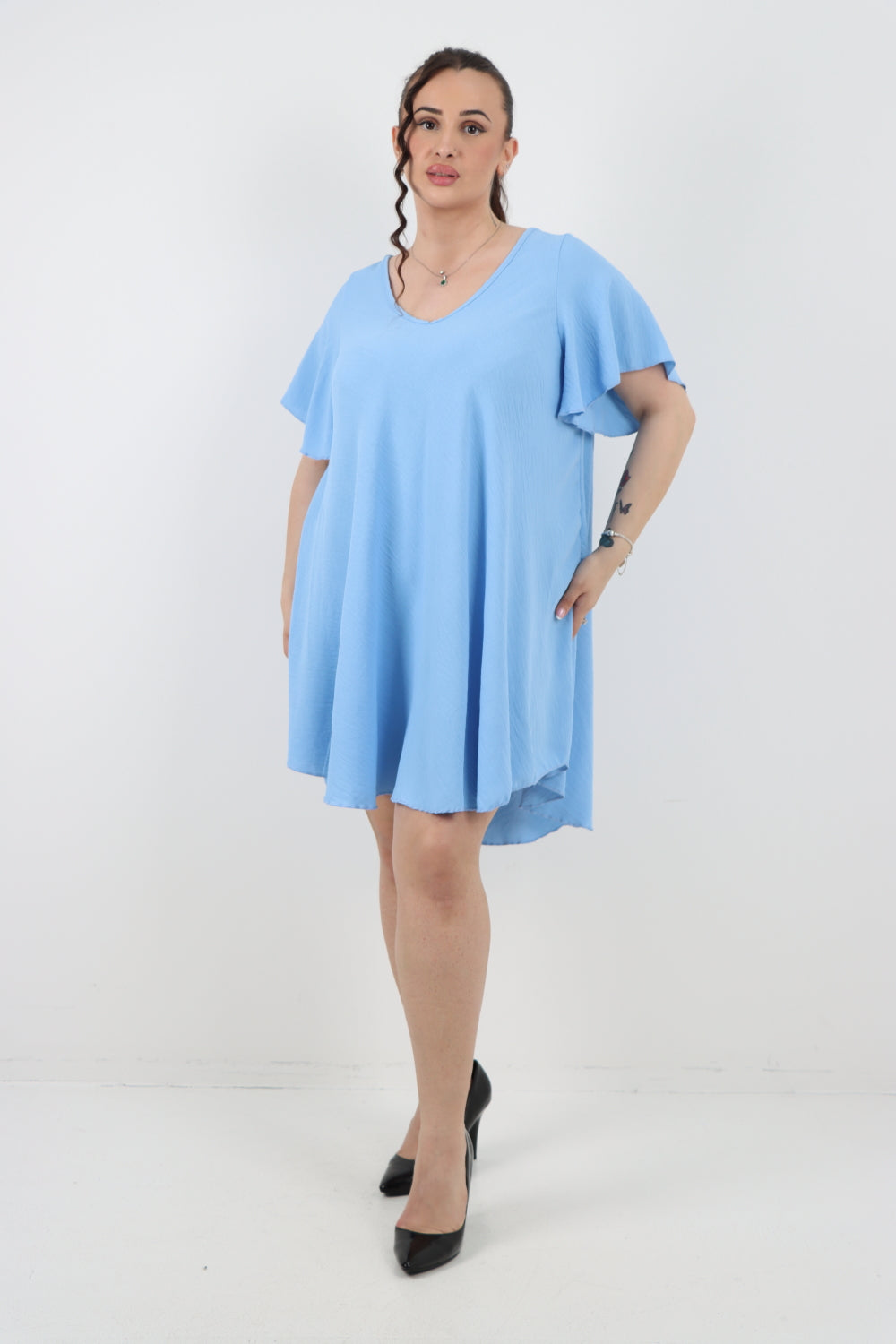 Italian Plain Short Sleeve Tunic Dress