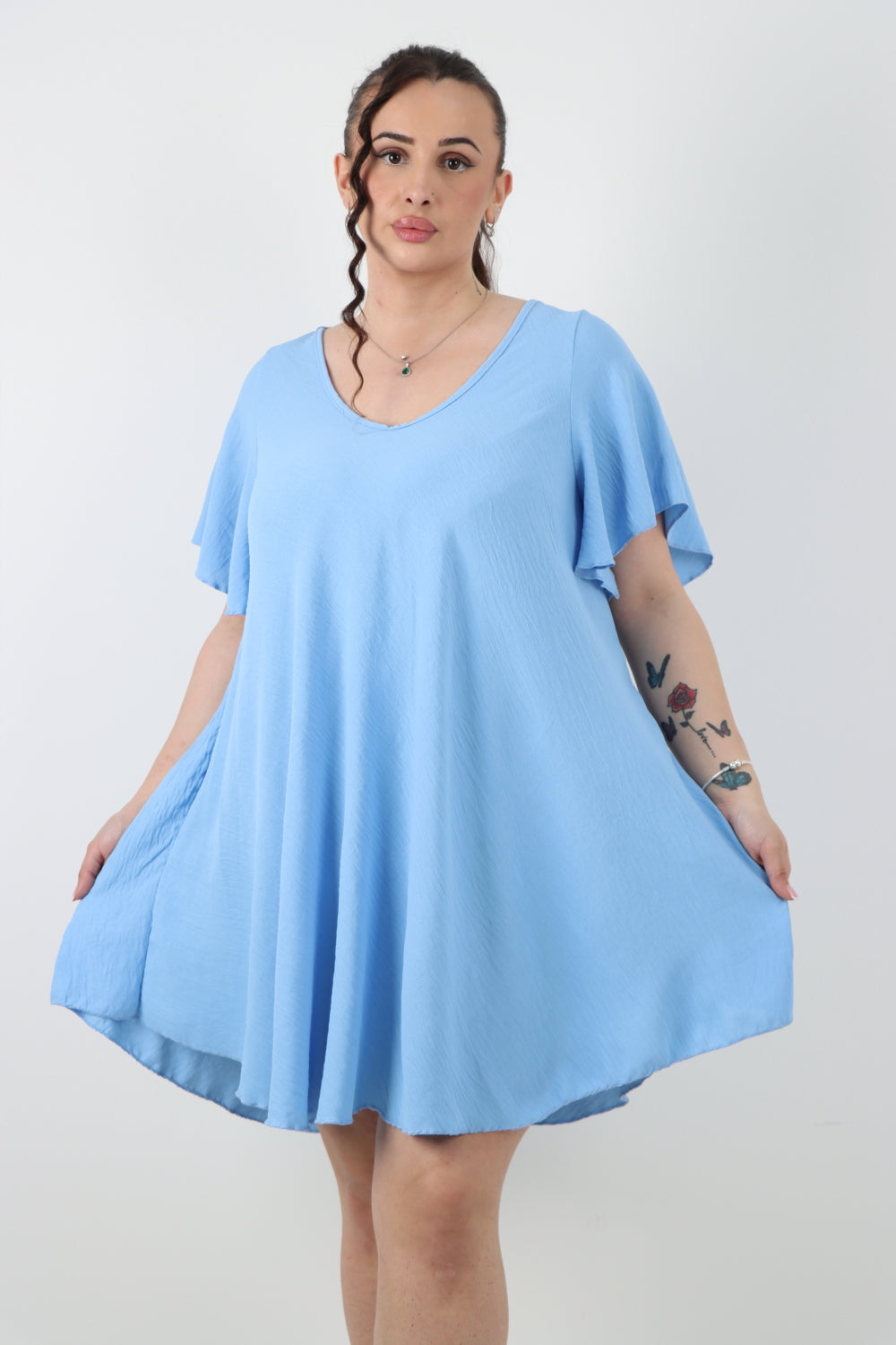 Italian Plain Short Sleeve Tunic Dress