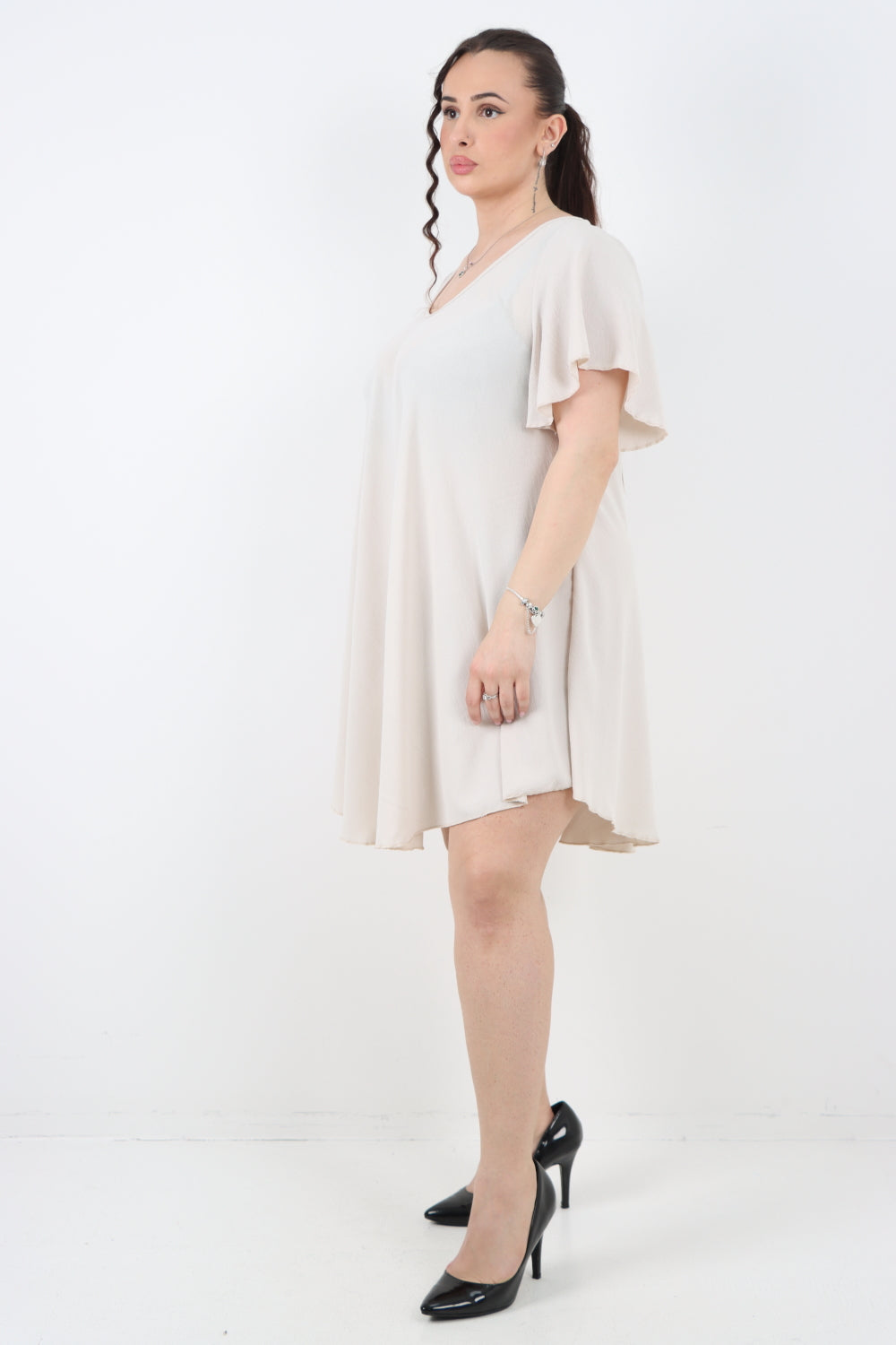 Italian Plain Short Sleeve Tunic Dress