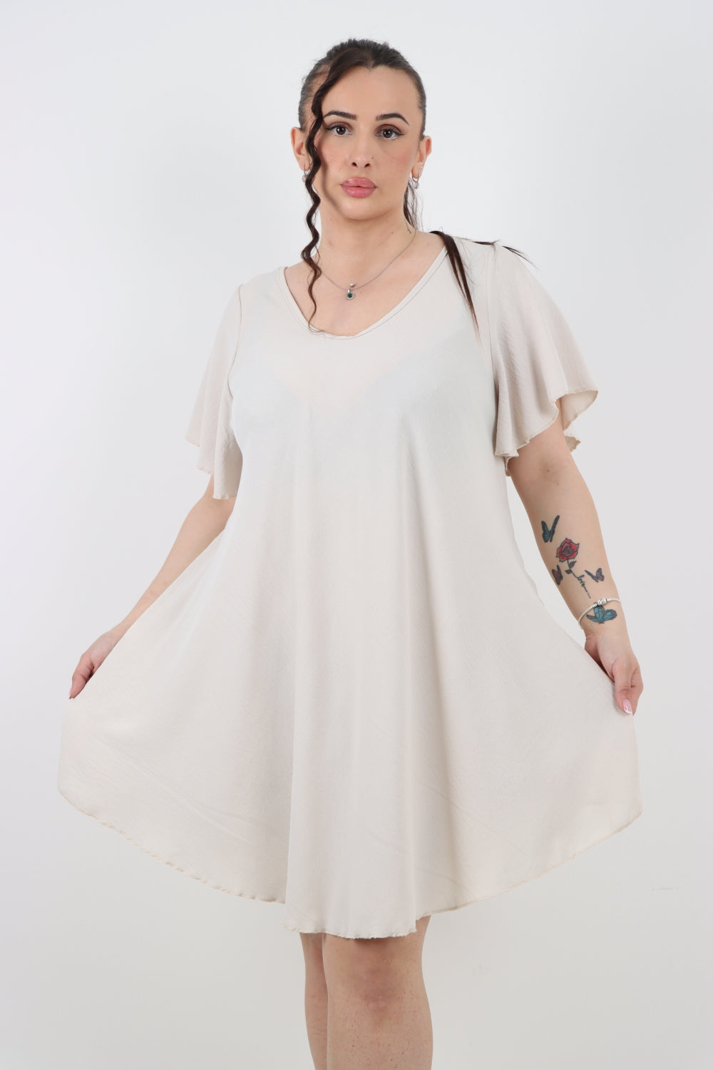 Italian Plain Short Sleeve Tunic Dress