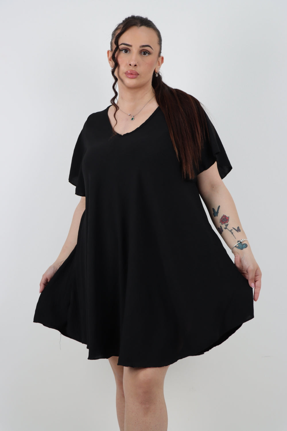 Italian Plain Short Sleeve Tunic Dress