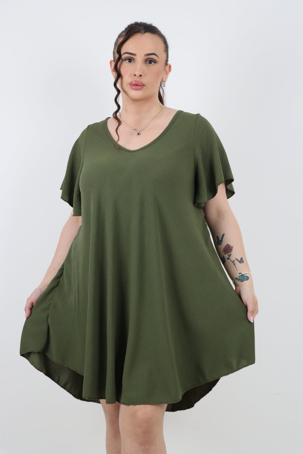 Italian Plain Short Sleeve Tunic Dress