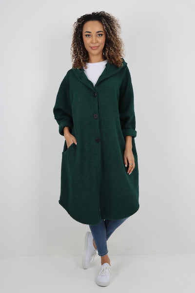 Italian Oversized Pockets Hooded Long Sleeve Coat