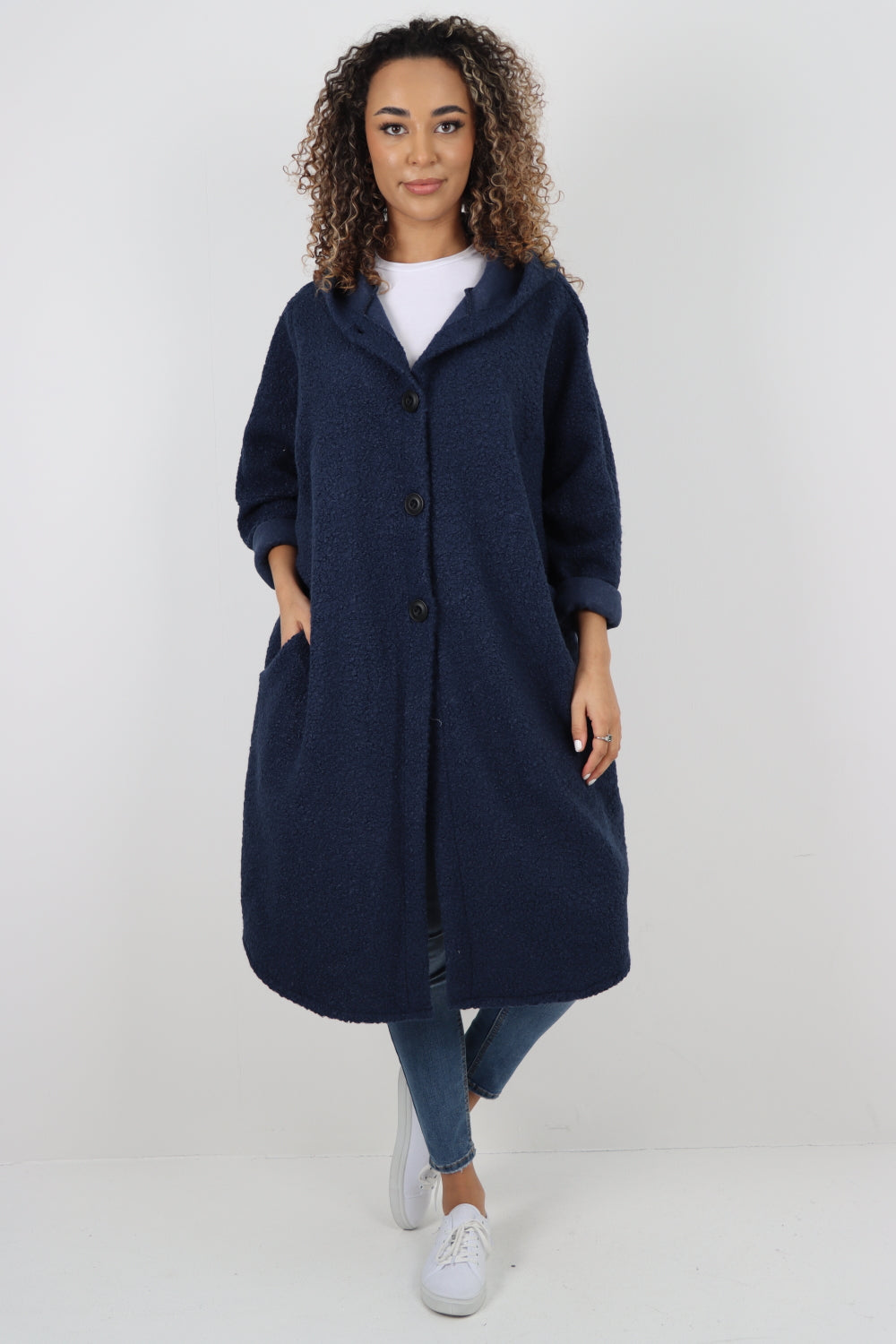 Italian Oversized Pockets Hooded Long Sleeve Coat