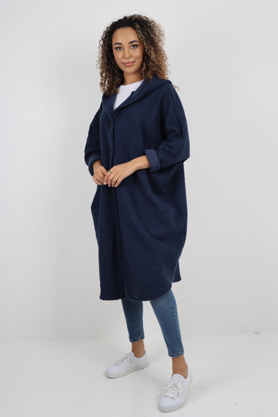 Italian Oversized Pockets Hooded Long Sleeve Coat