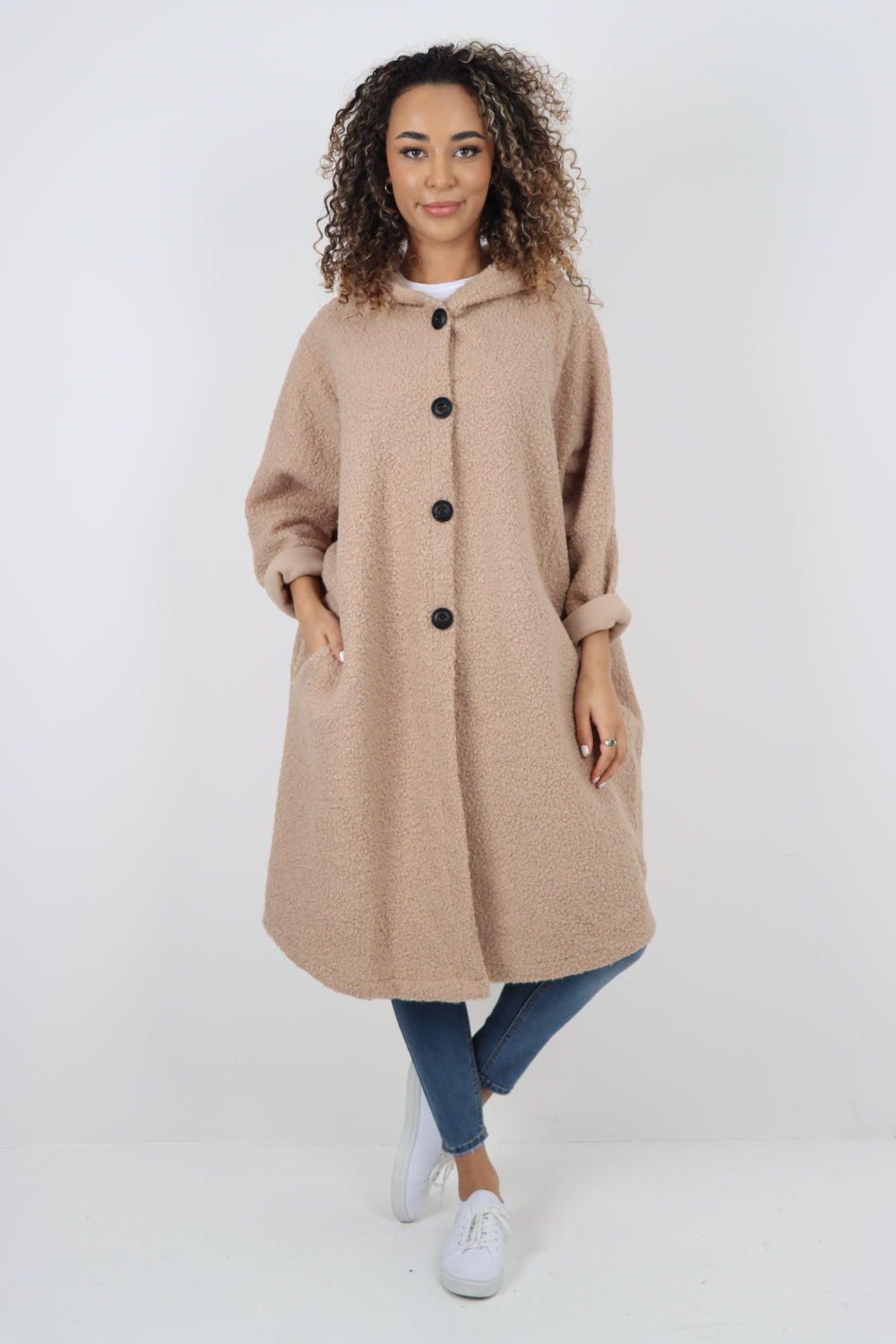 Italian Oversized Pockets Hooded Long Sleeve Coat