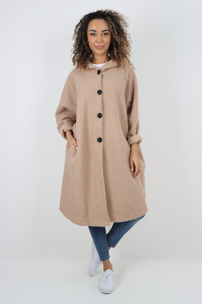 Italian Oversized Pockets Hooded Long Sleeve Coat