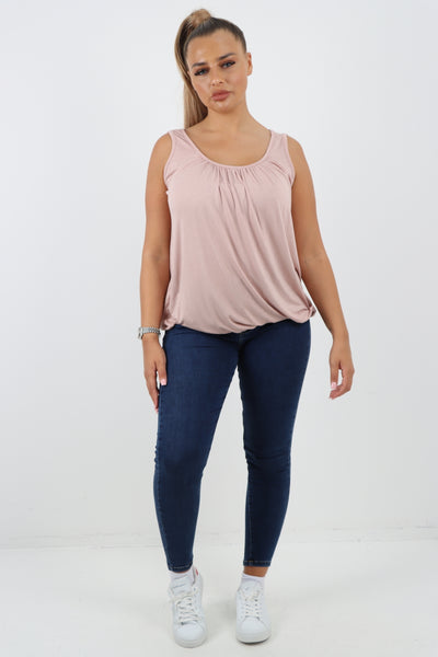 Italian Plain Basic Elasticated Hem Vest top