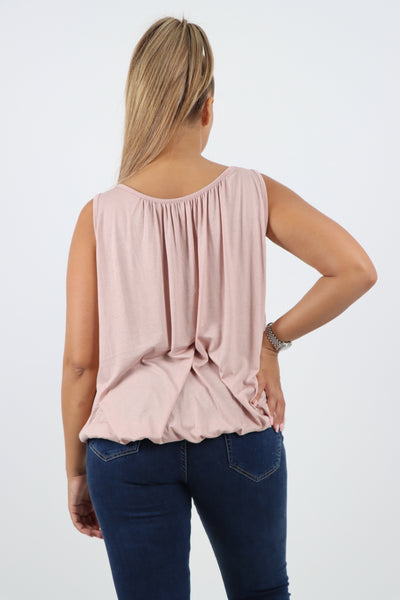 Italian Plain Basic Elasticated Hem Vest top