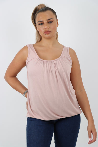 Italian Plain Basic Elasticated Hem Vest top