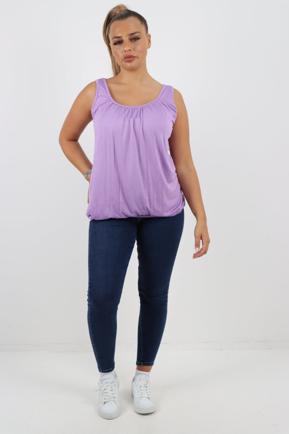 Italian Plain Basic Elasticated Hem Vest top