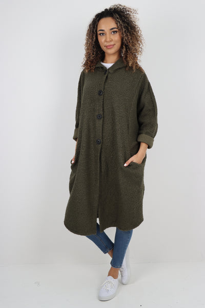 Italian Oversized Pockets Hooded Long Sleeve Coat