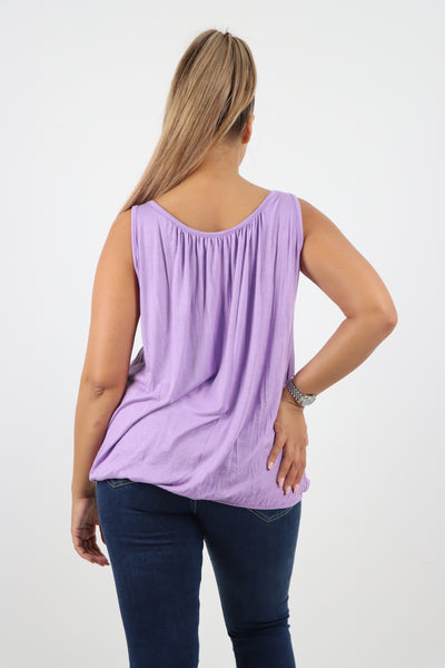 Italian Plain Basic Elasticated Hem Vest top