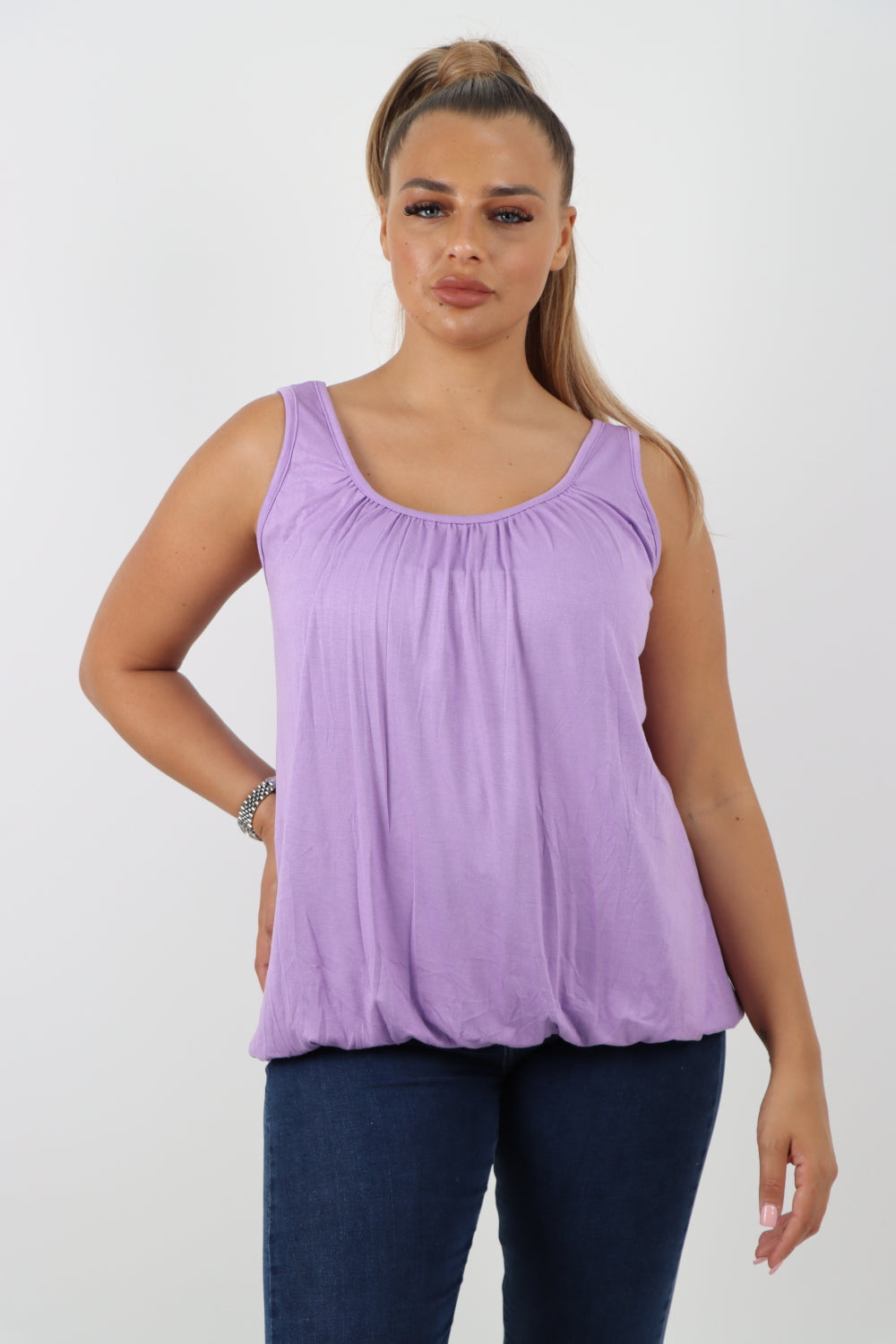 Italian Plain Basic Elasticated Hem Vest top